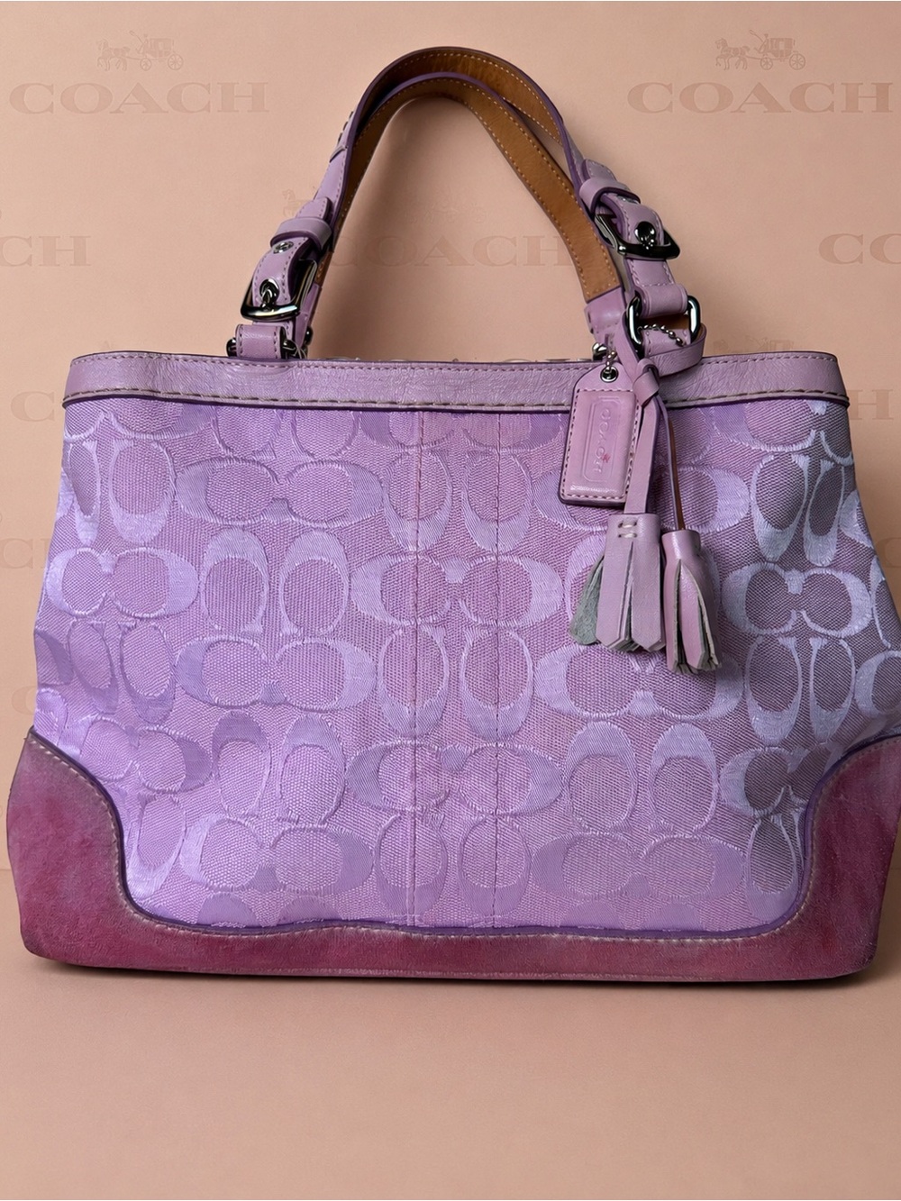 Coach Vintage Hamptons Bag in pink canvas and suede with leather trim 6830